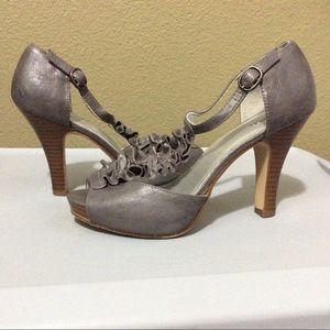 Ruffle T-Strap Heels